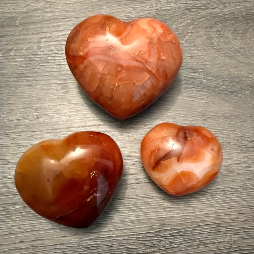 Bundle of 3 Carnelian Crystal Heart Carvings